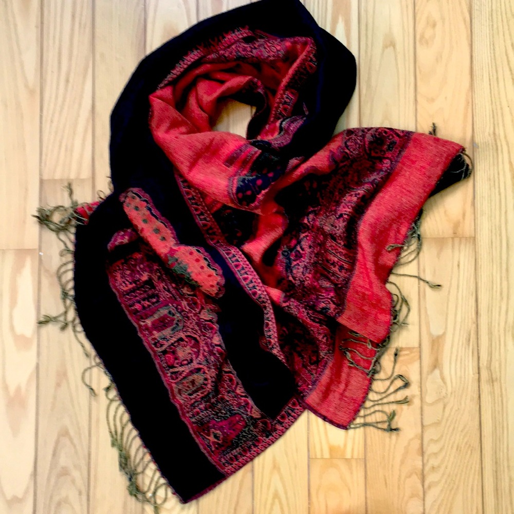 Red, black, orange Pashmina butterfly scarf